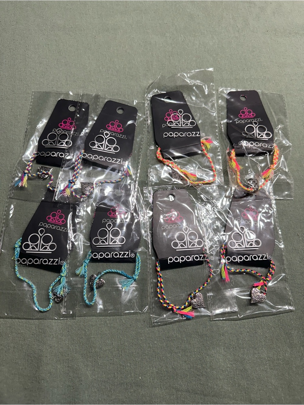 paparazzi Kids Multicolor Braided Heart Charm Bracelet Set - Neon & Aqua